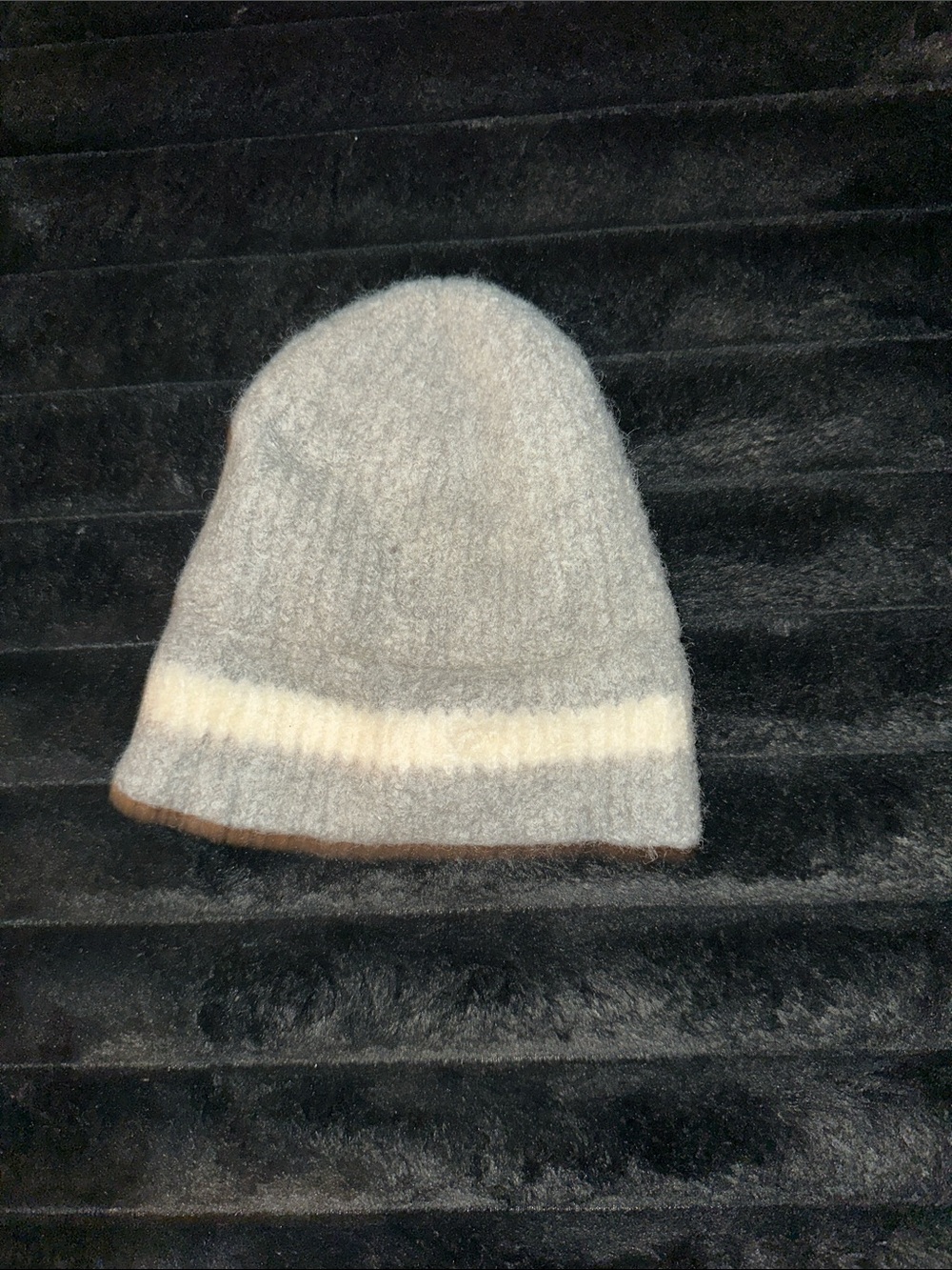 Boys Gray Knit Beanie with Cream Stripe